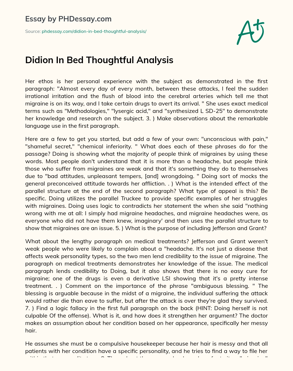 Didion In Bed Thoughtful Analysis essay