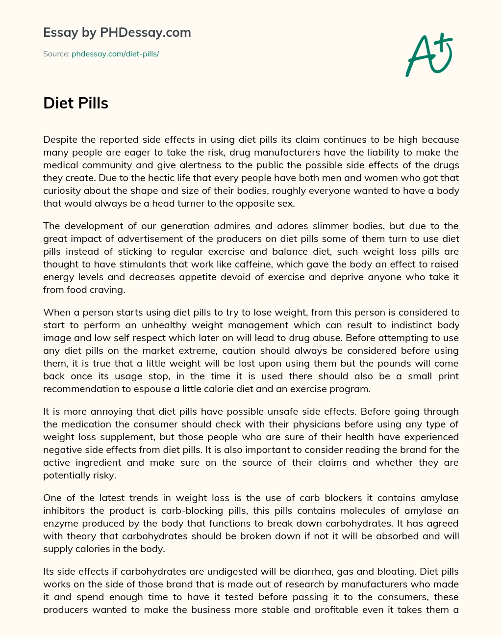 The Risky Appeal of Diet Pills: Manufacturers’ Liability and Public Awareness essay