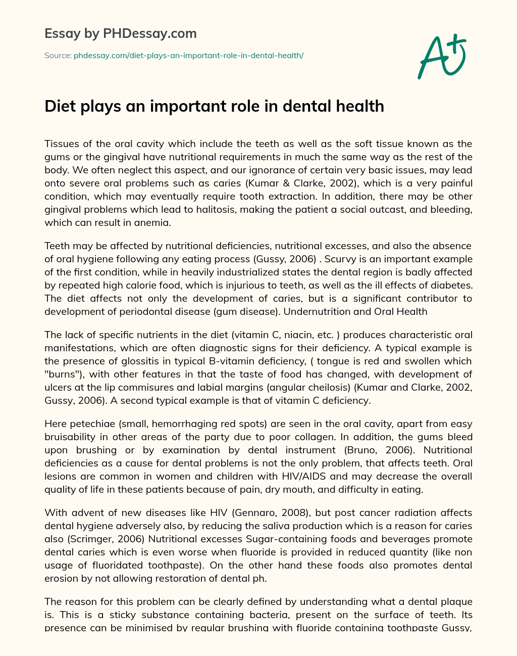 Diet plays an important role in dental health essay
