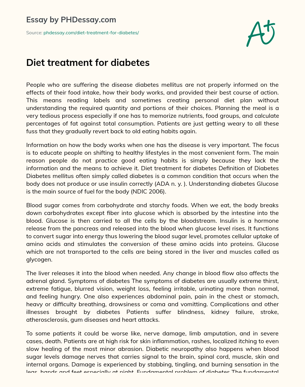 Diet treatment for diabetes essay