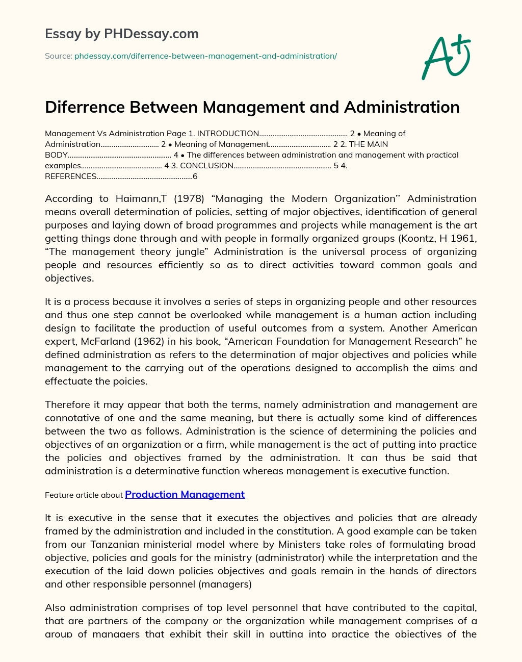 Diferrence Between Management and Administration essay