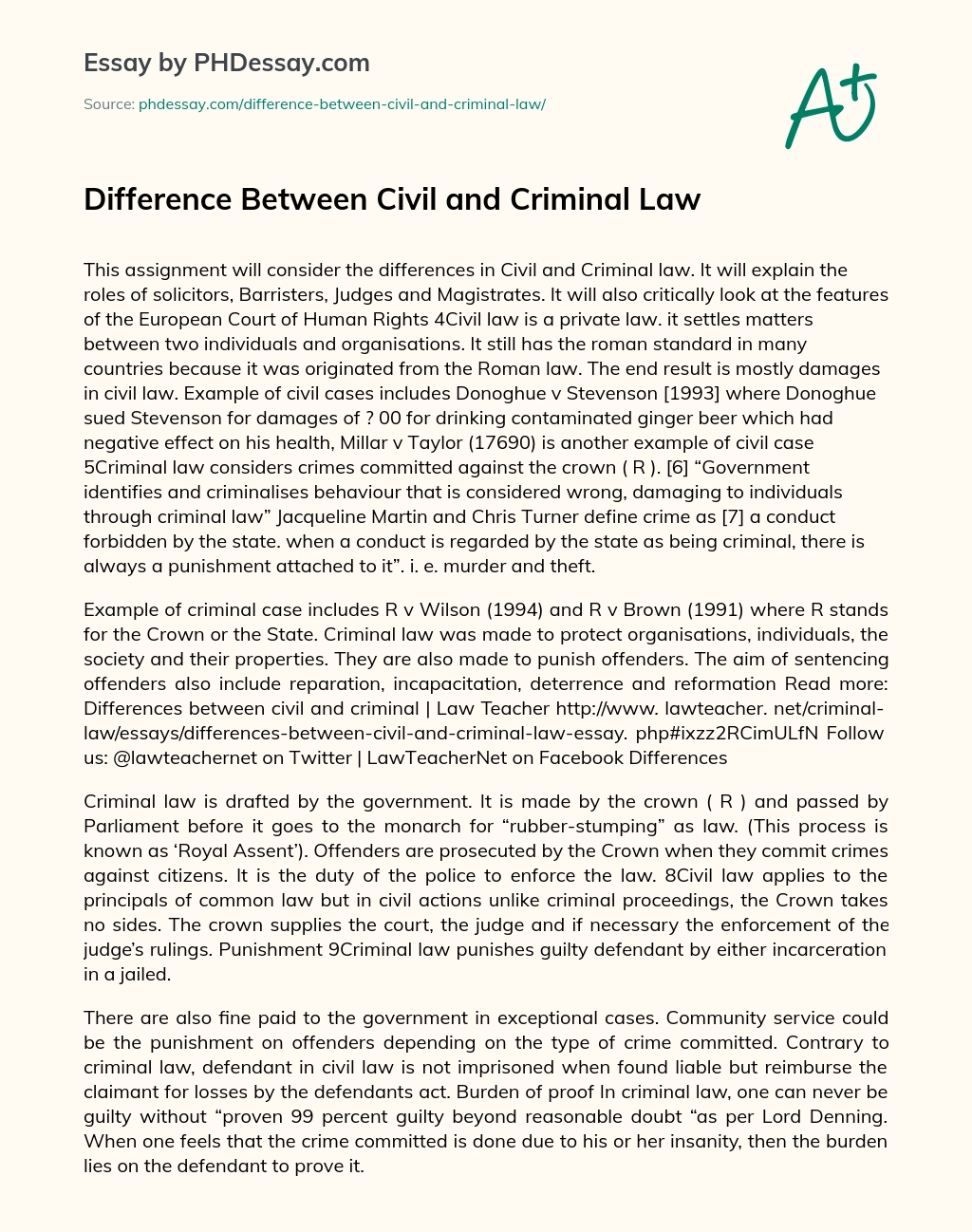 Difference Between Civil and Criminal Law essay
