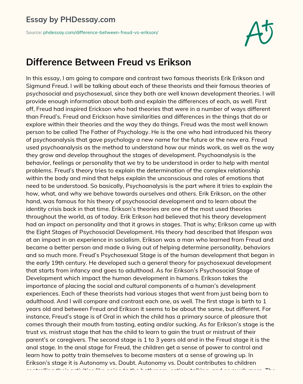 Difference Between Freud vs Erikson essay