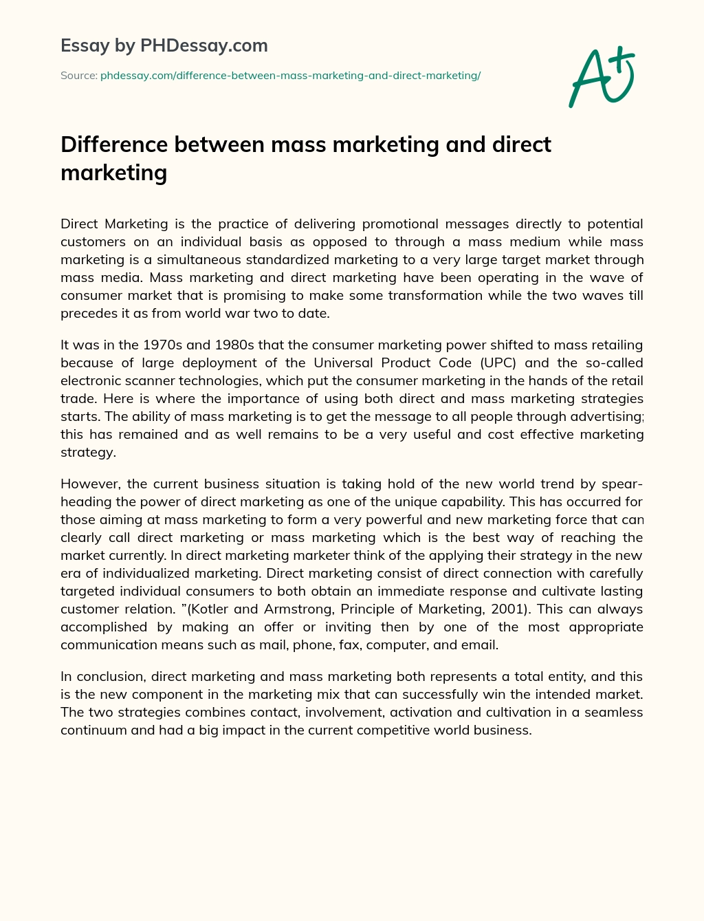Difference between mass marketing and direct marketing essay