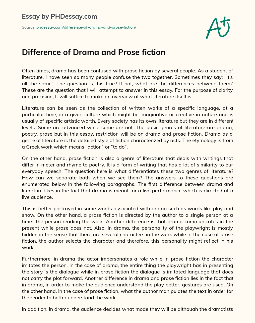 Difference of Drama and Prose fiction essay