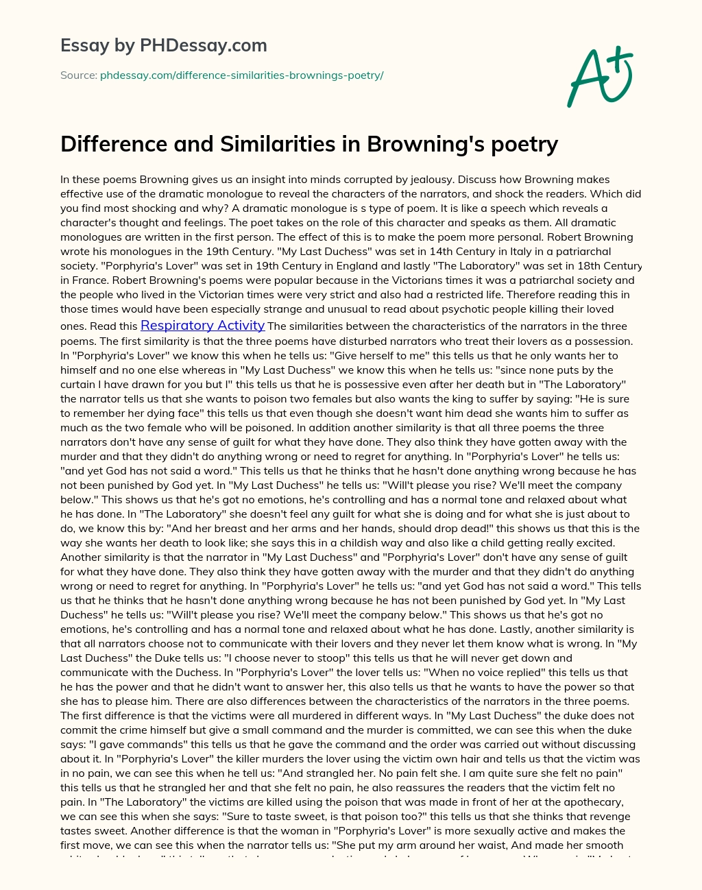 Difference and Similarities in Browning’s poetry essay