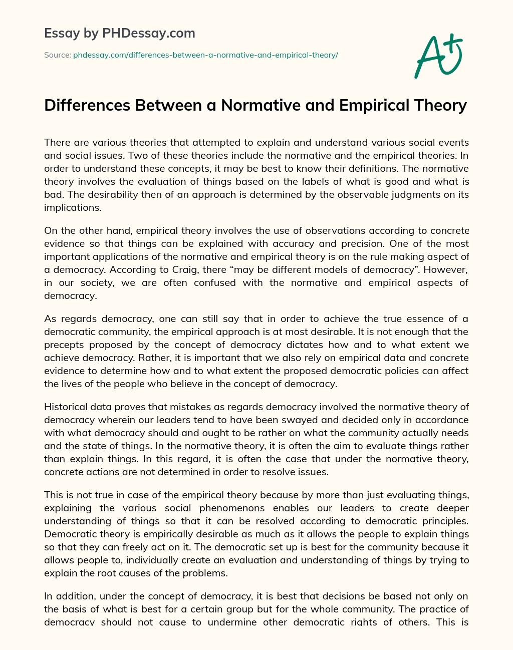 Differences Between a Normative and Empirical Theory essay
