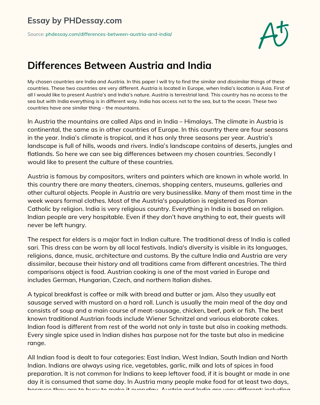 Differences Between Austria and India essay