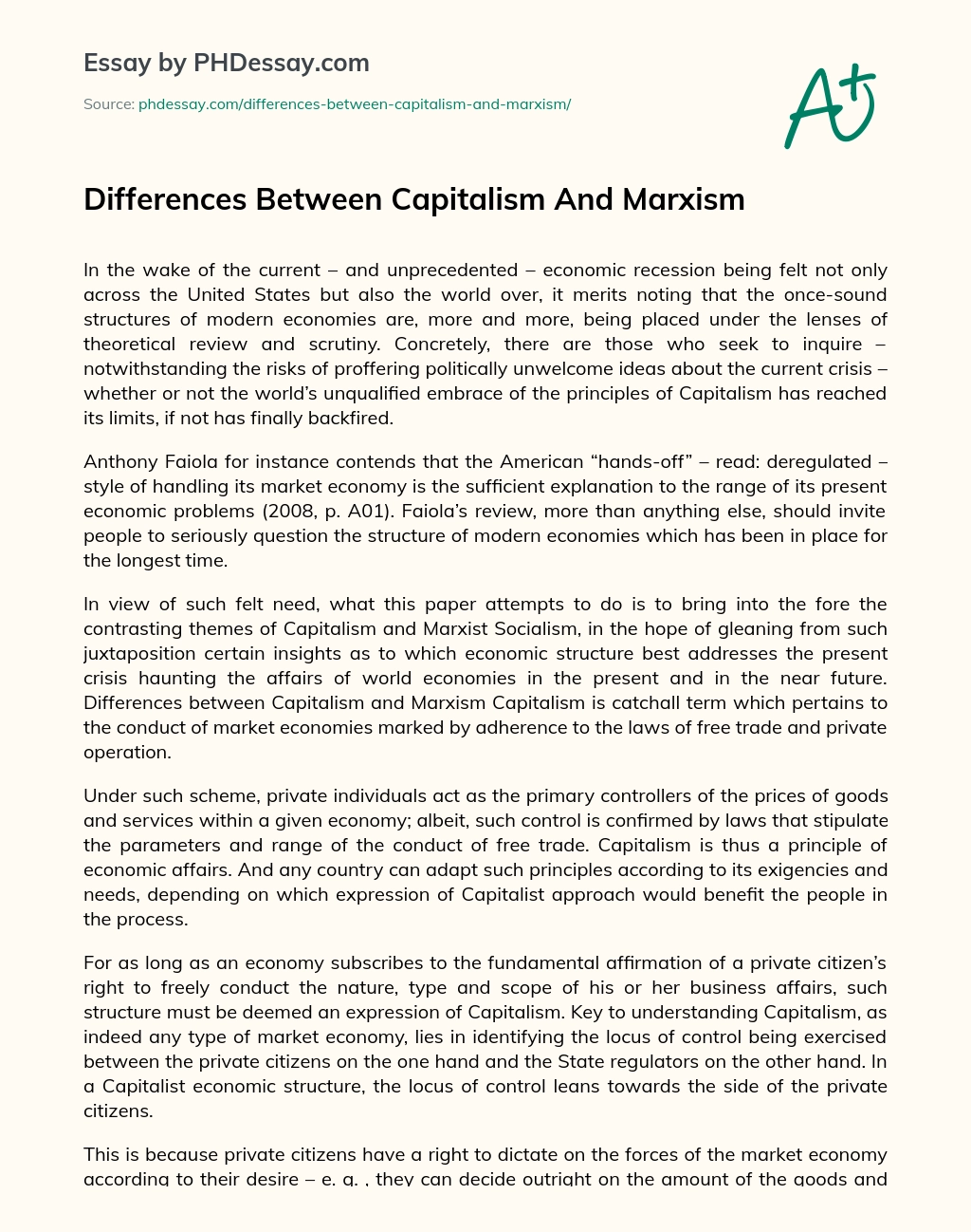Differences Between Capitalism And Marxism essay