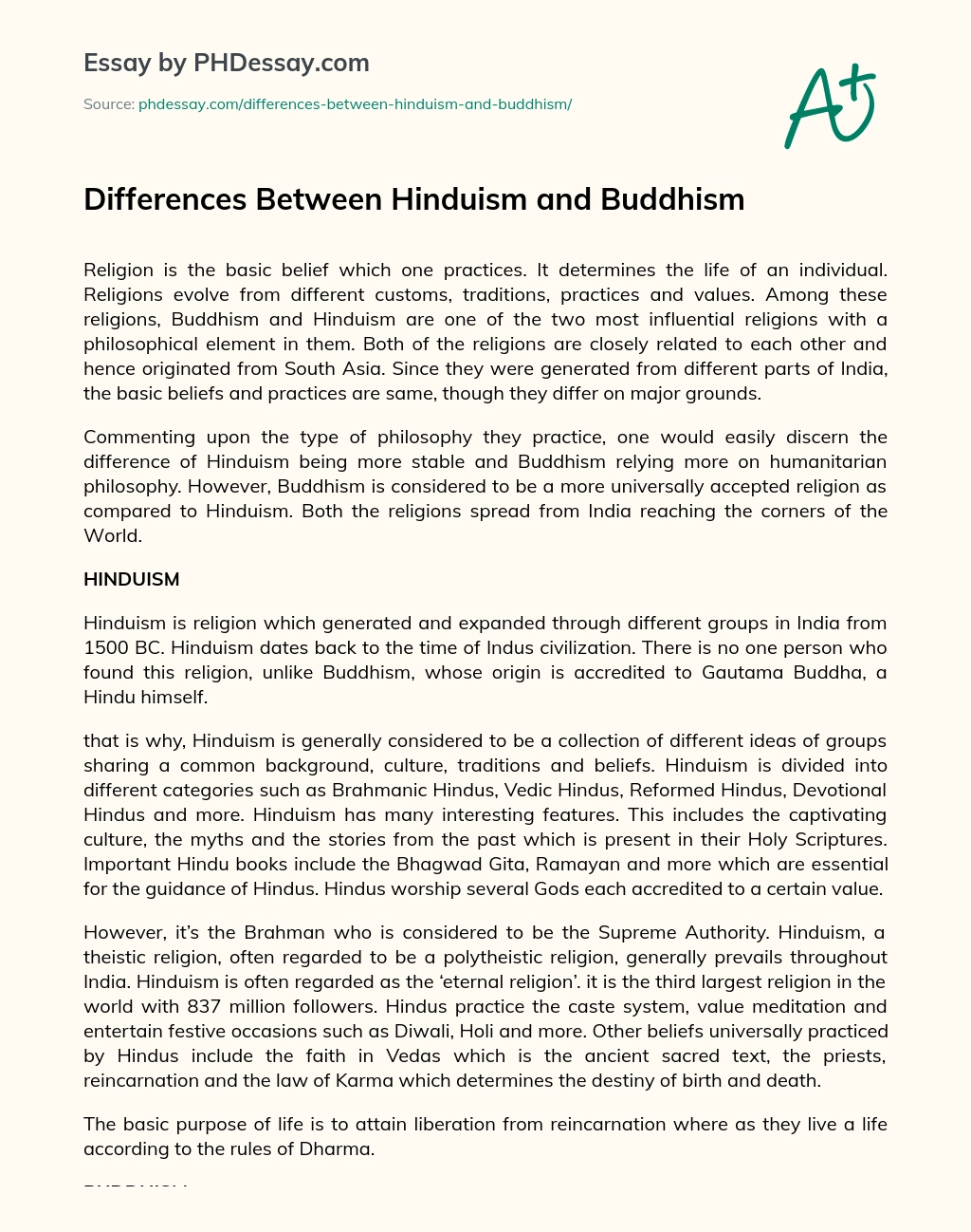 Differences Between Hinduism and Buddhism essay