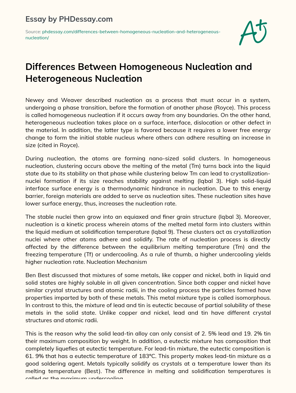 Differences Between Homogeneous Nucleation and Heterogeneous Nucleation essay
