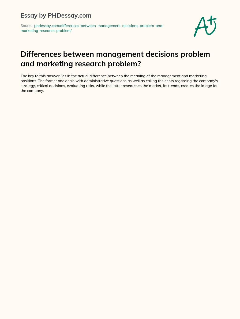 Differences between management decisions problem and marketing research problem? essay