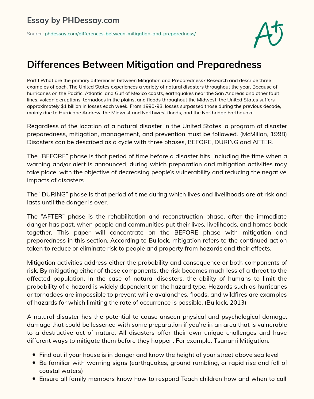 Differences Between Mitigation and Preparedness essay