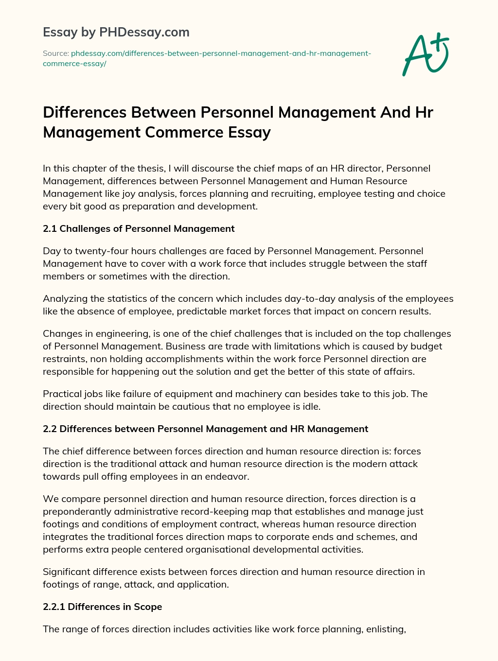 Differences Between Personnel Management and HR Management in Commerce essay