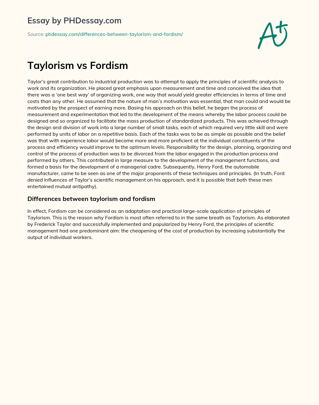 Taylorism vs Fordism essay