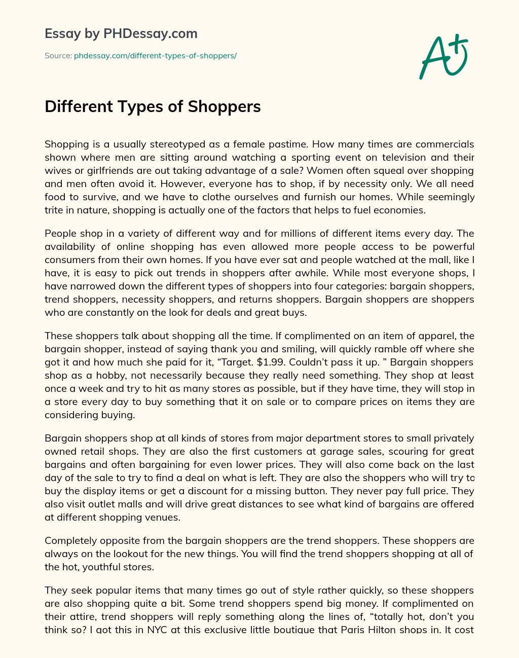 Different Types of Shoppers essay