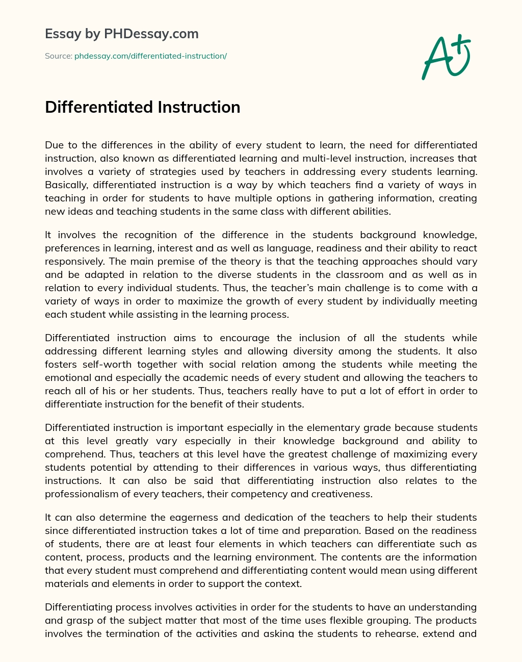 Differentiated Instruction essay
