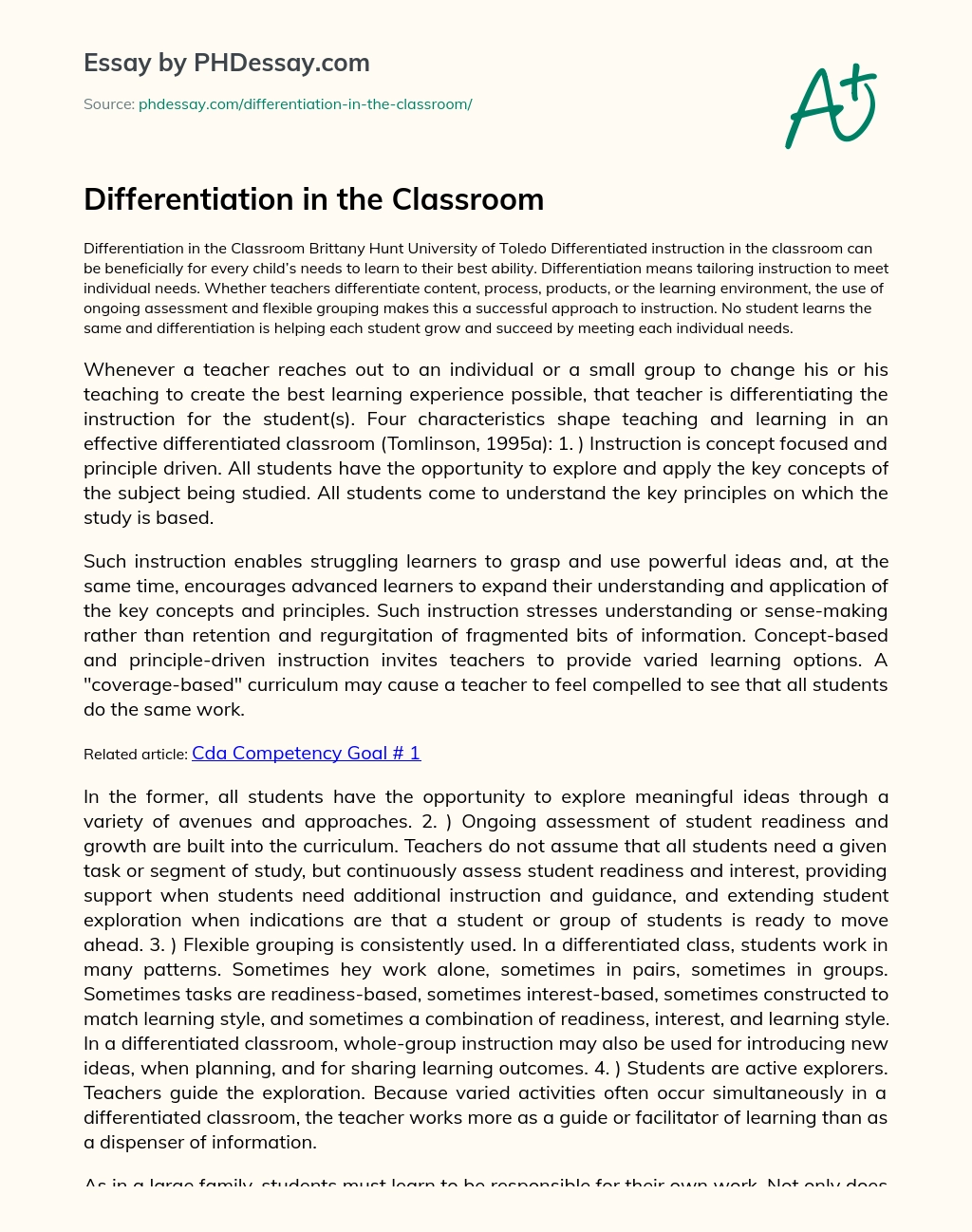 Differentiation in the Classroom essay