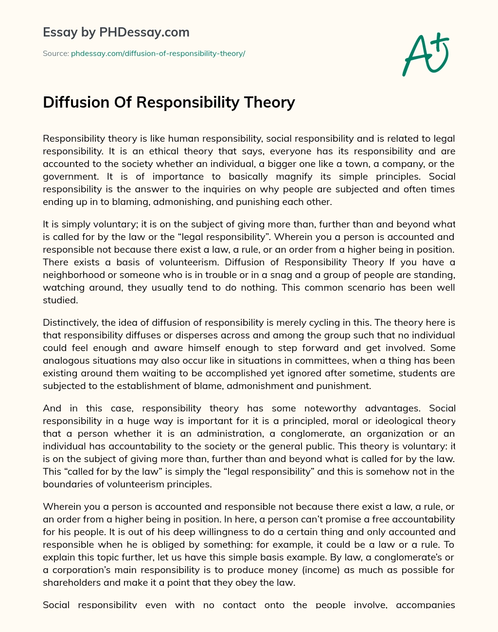 Diffusion Of Responsibility Theory essay