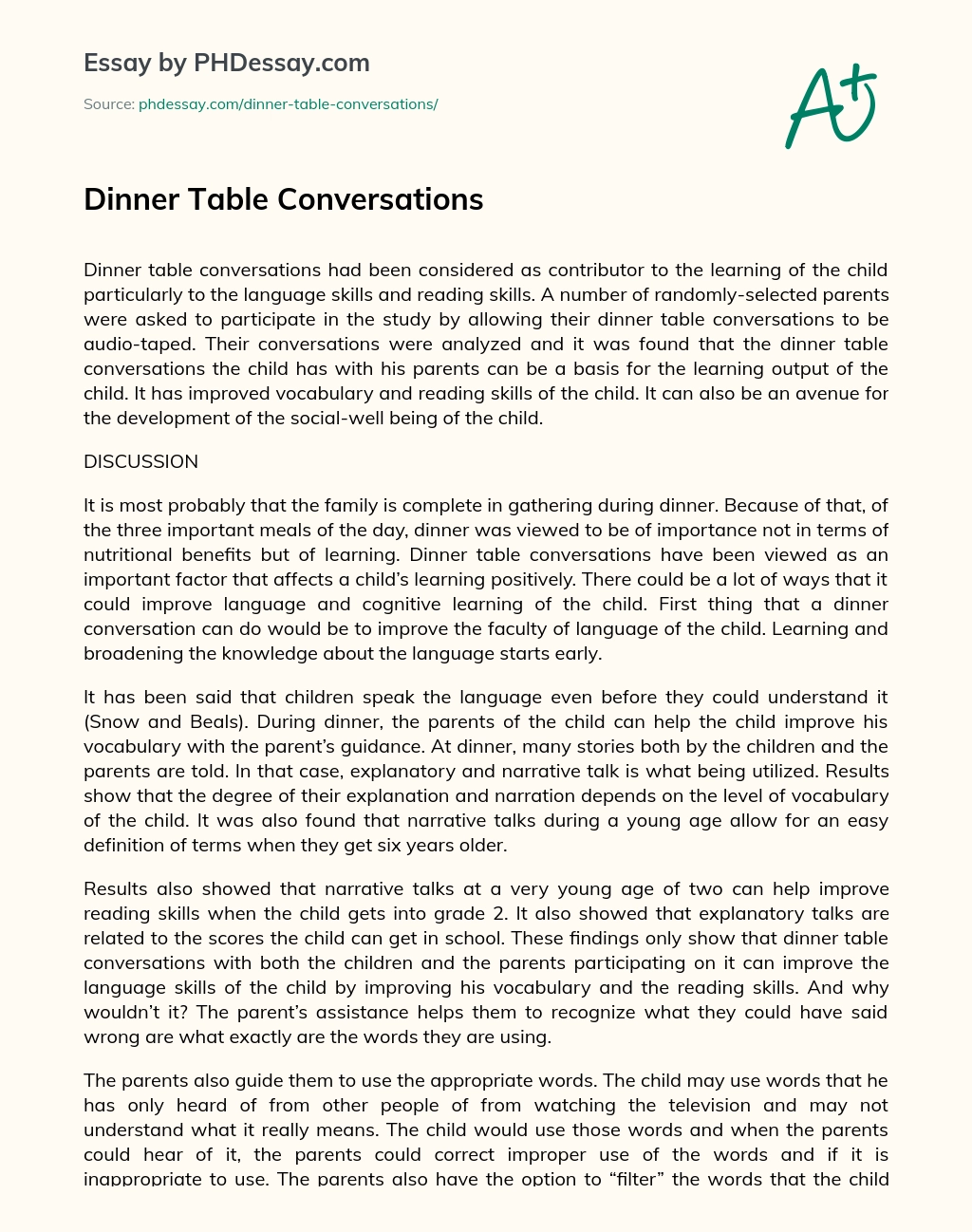 Dinner Table Conversations essay