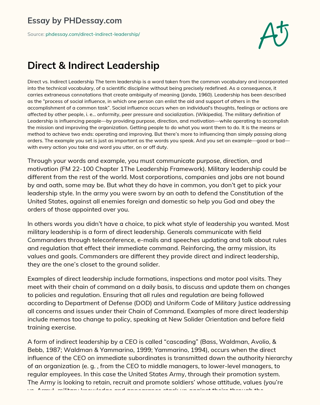 Direct & Indirect Leadership essay