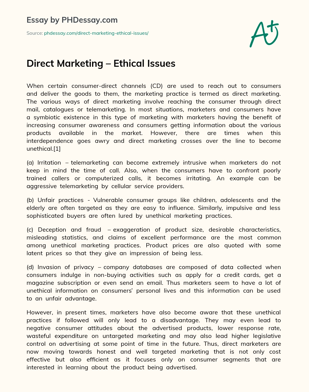 Direct  Marketing  –  Ethical  Issues essay