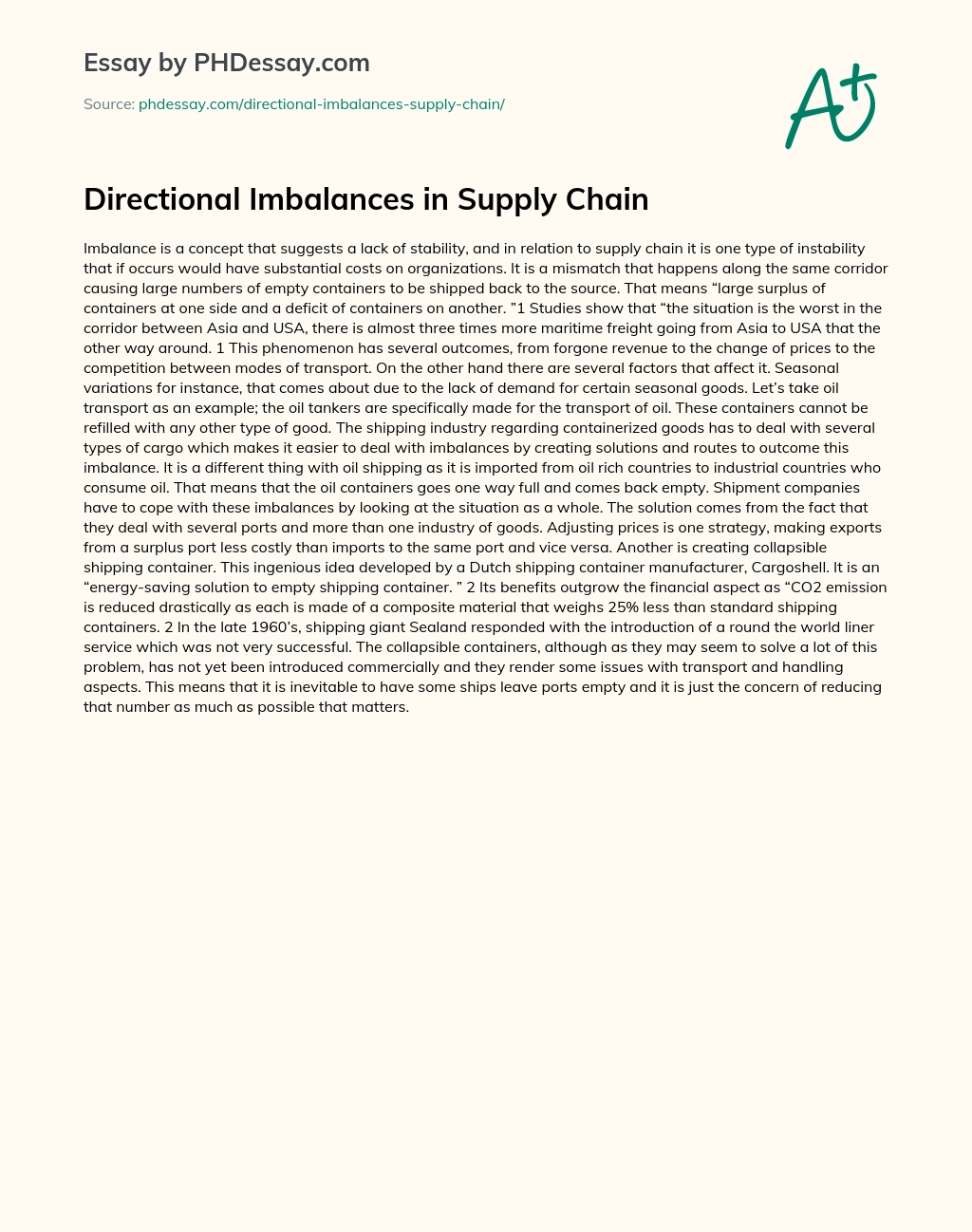 Directional Imbalances in Supply Chain essay