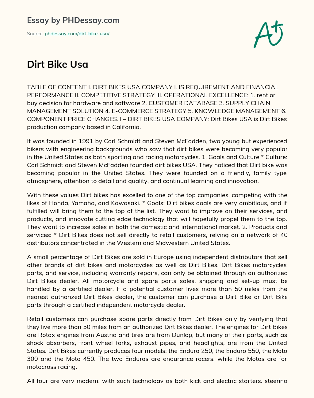 Dirt Bike USA essay