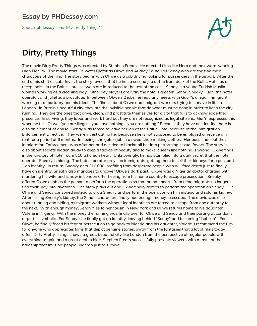 Dirty, Pretty Things essay