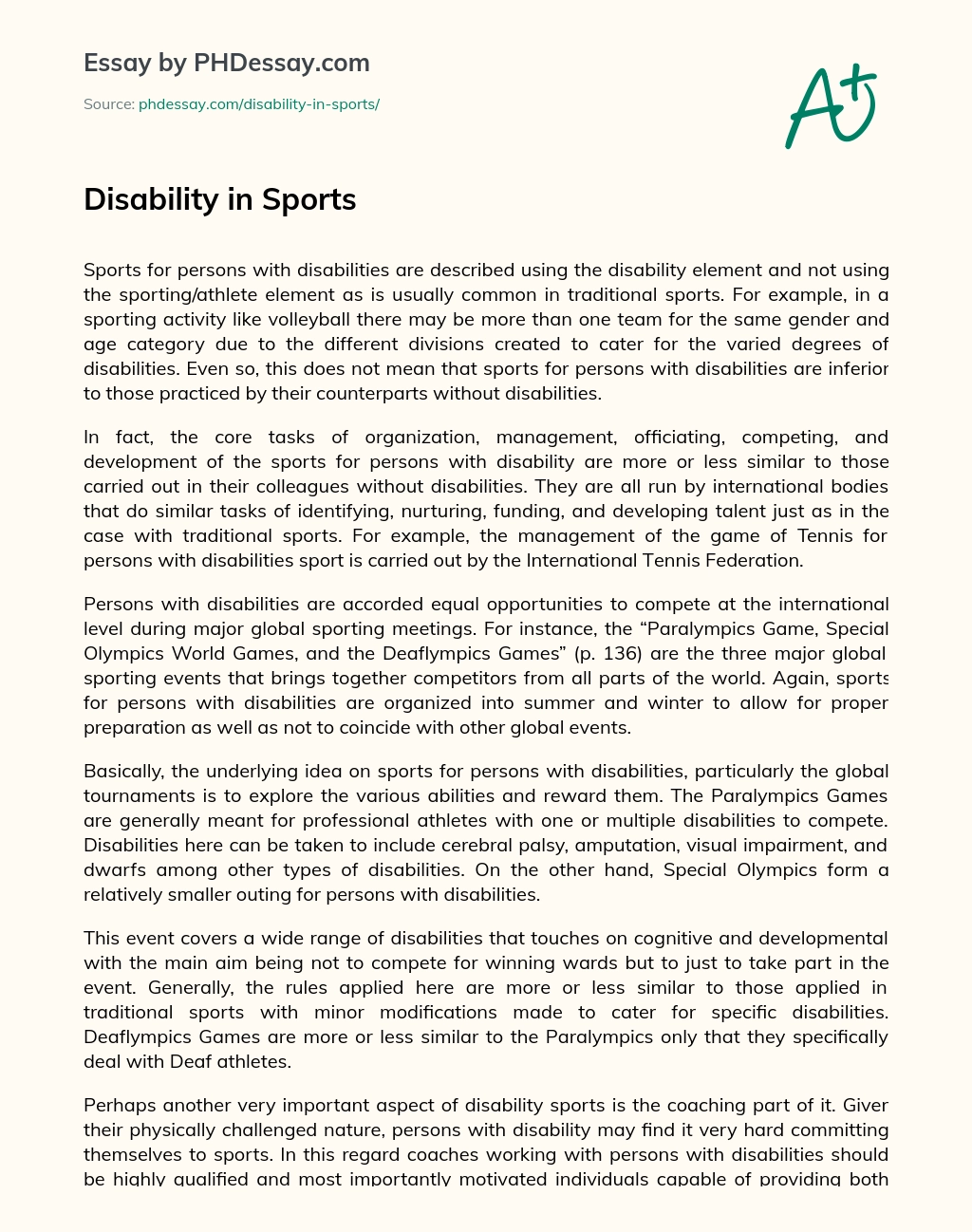 Disability in Sports essay