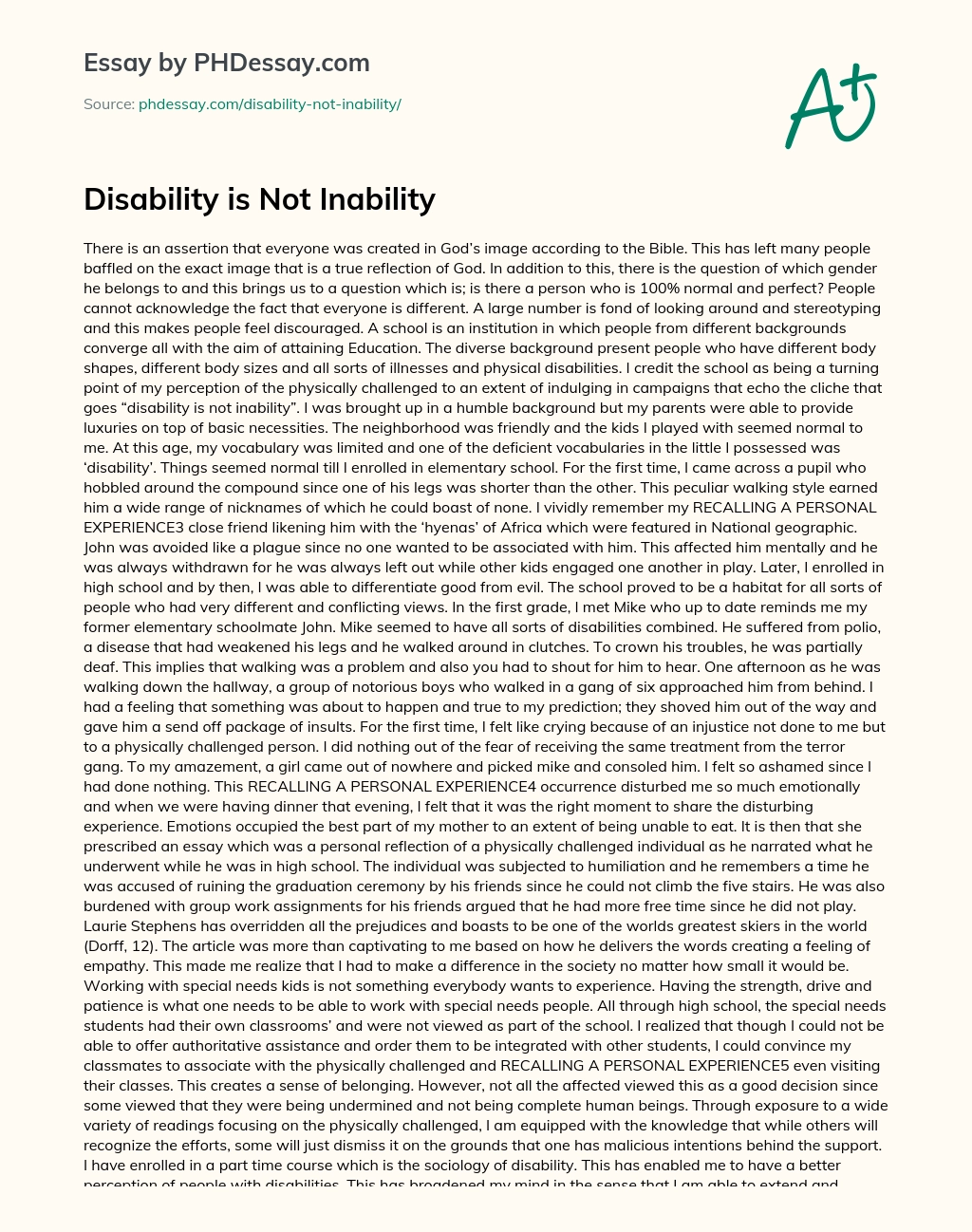 Disability is Not Inability essay