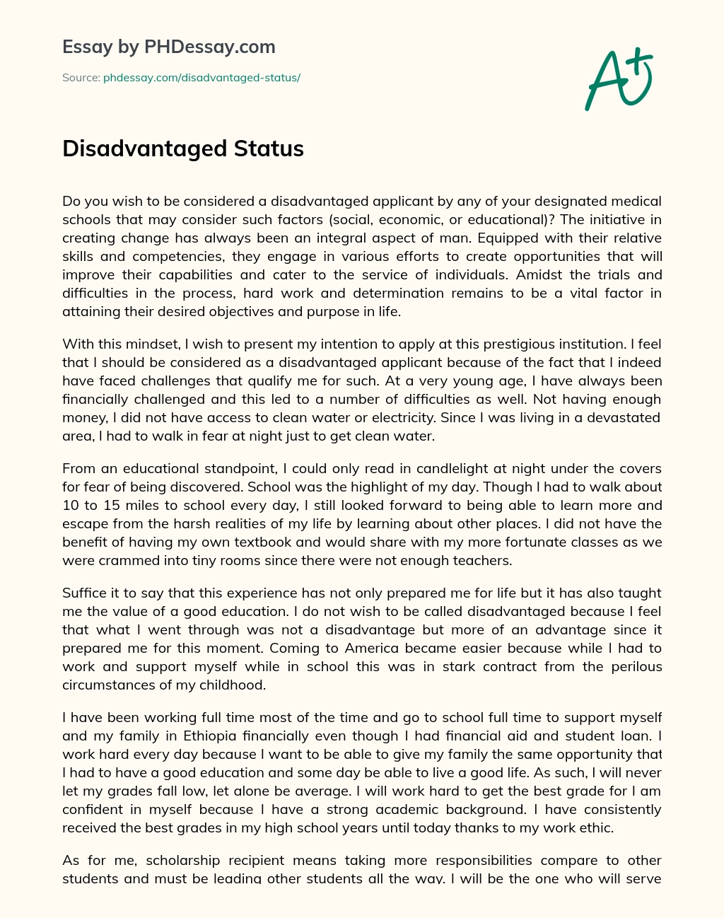 Disadvantaged Status essay