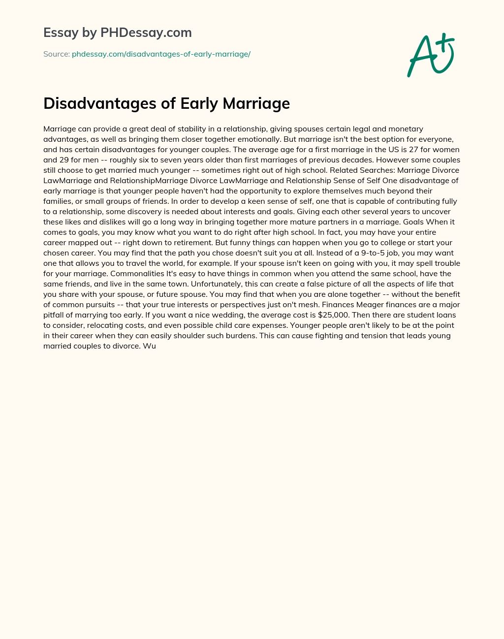 Disadvantages of Early Marriage essay