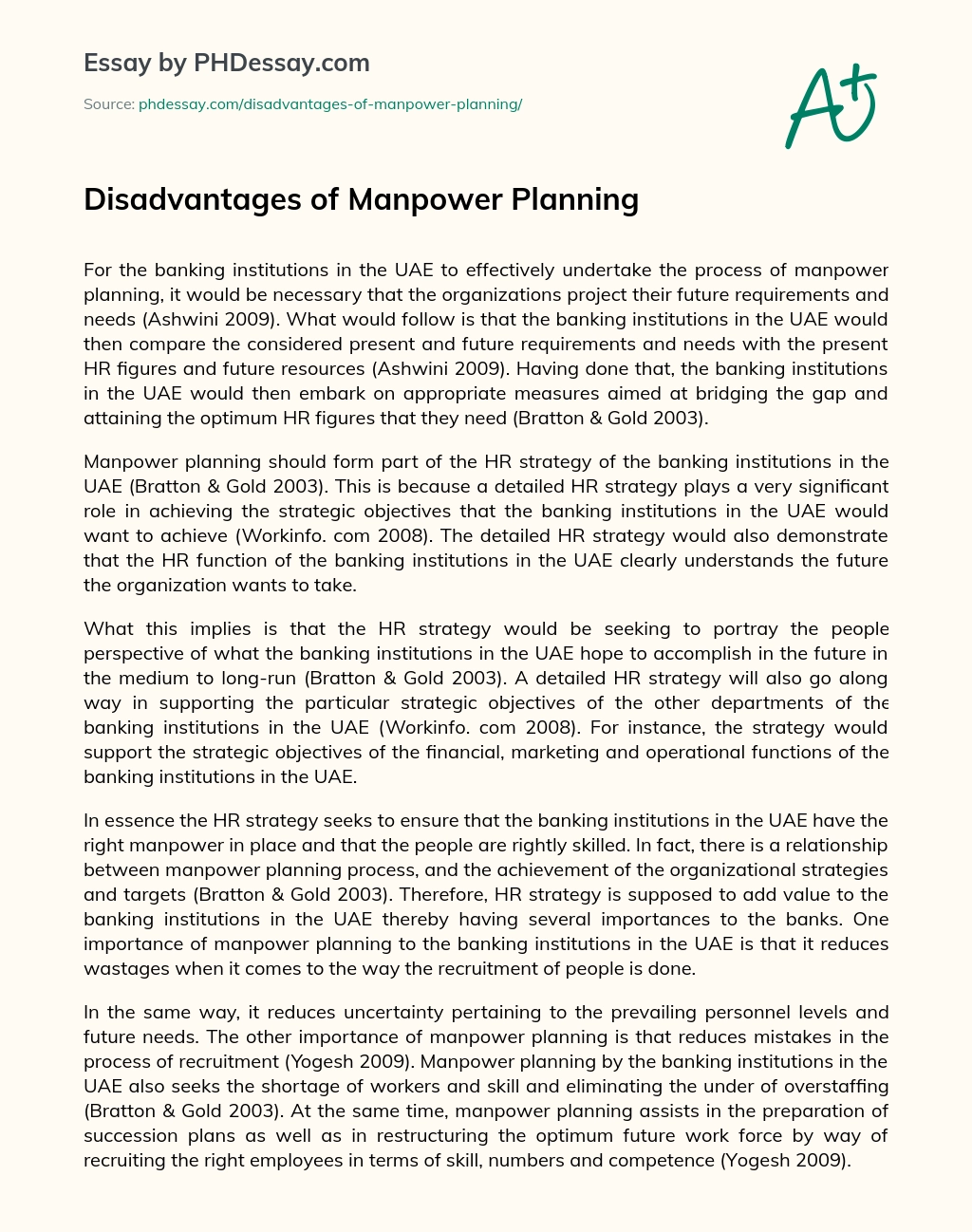 Disadvantages of Manpower Planning essay