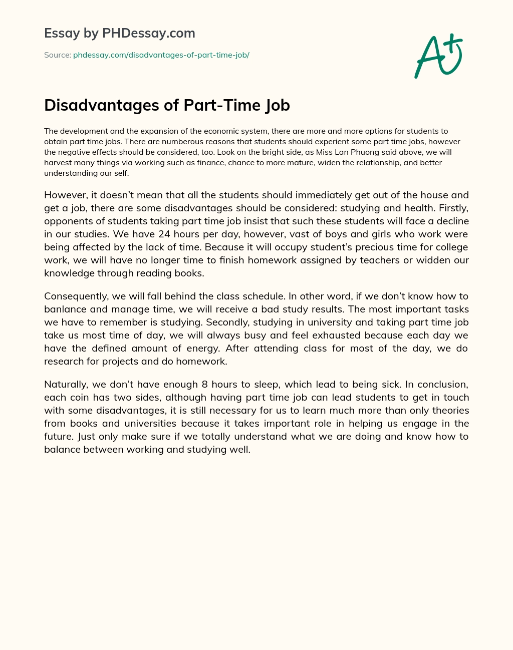 Disadvantages of Part-Time Job essay