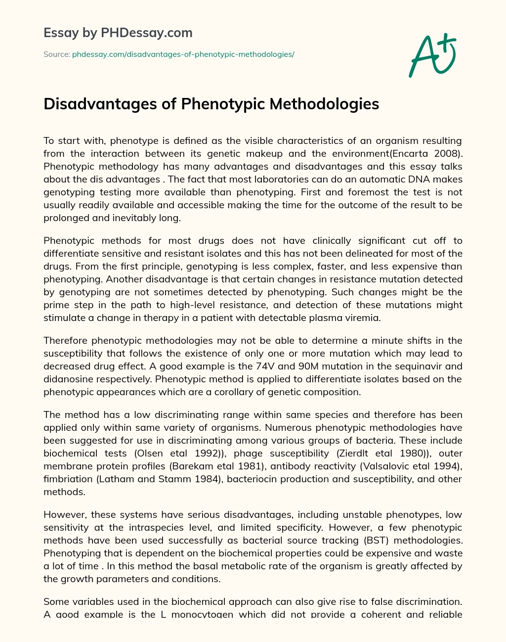 Disadvantages of Phenotypic Methodologies essay