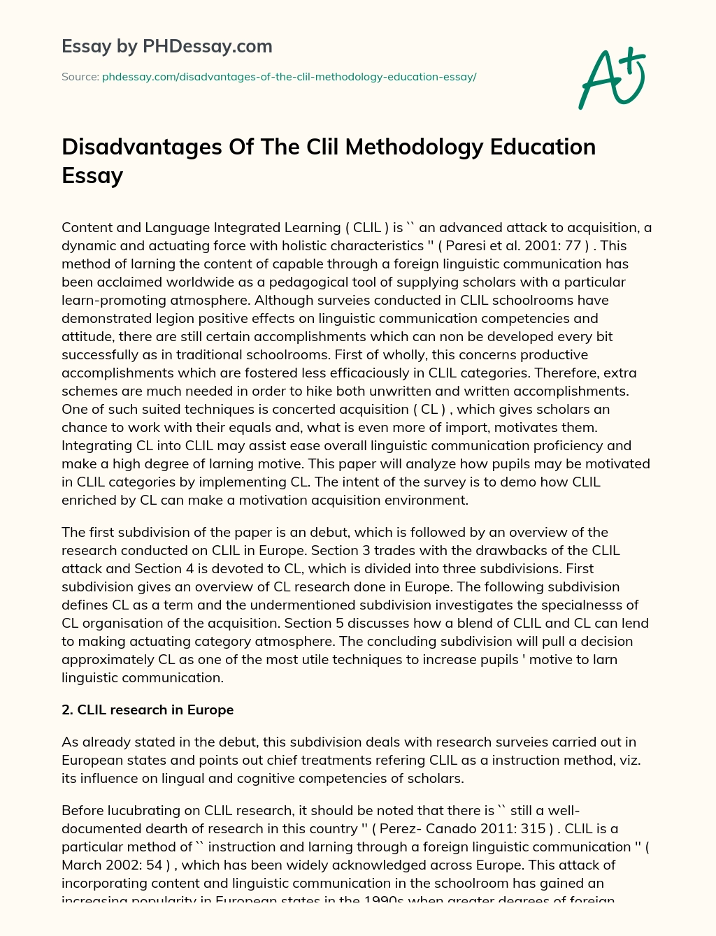 Disadvantages Of The Clil Methodology Education Essay essay