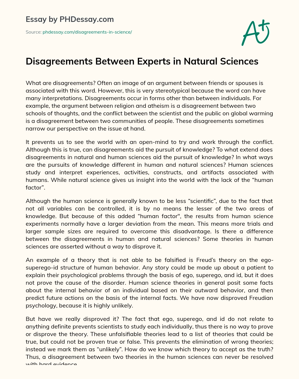 Disagreements Between Experts in Natural Sciences essay