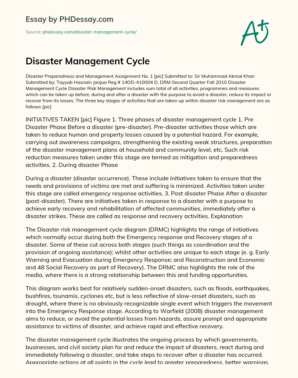 essay on disaster management cycle