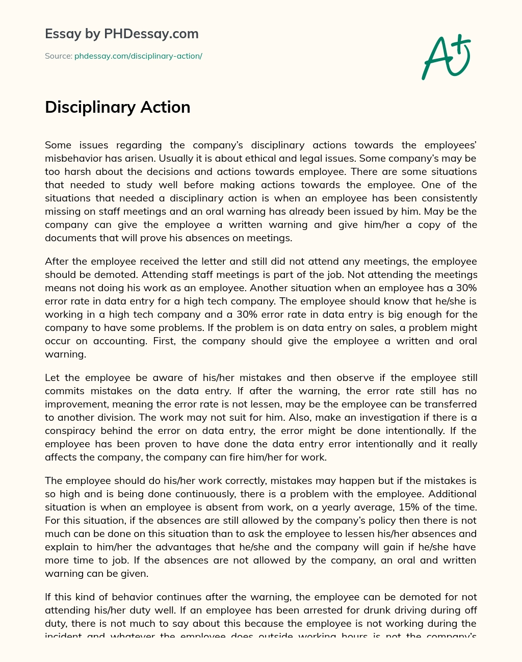 Disciplinary Action essay