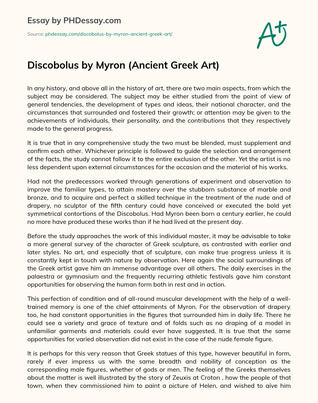 Discobolus by Myron (Ancient Greek Art) essay