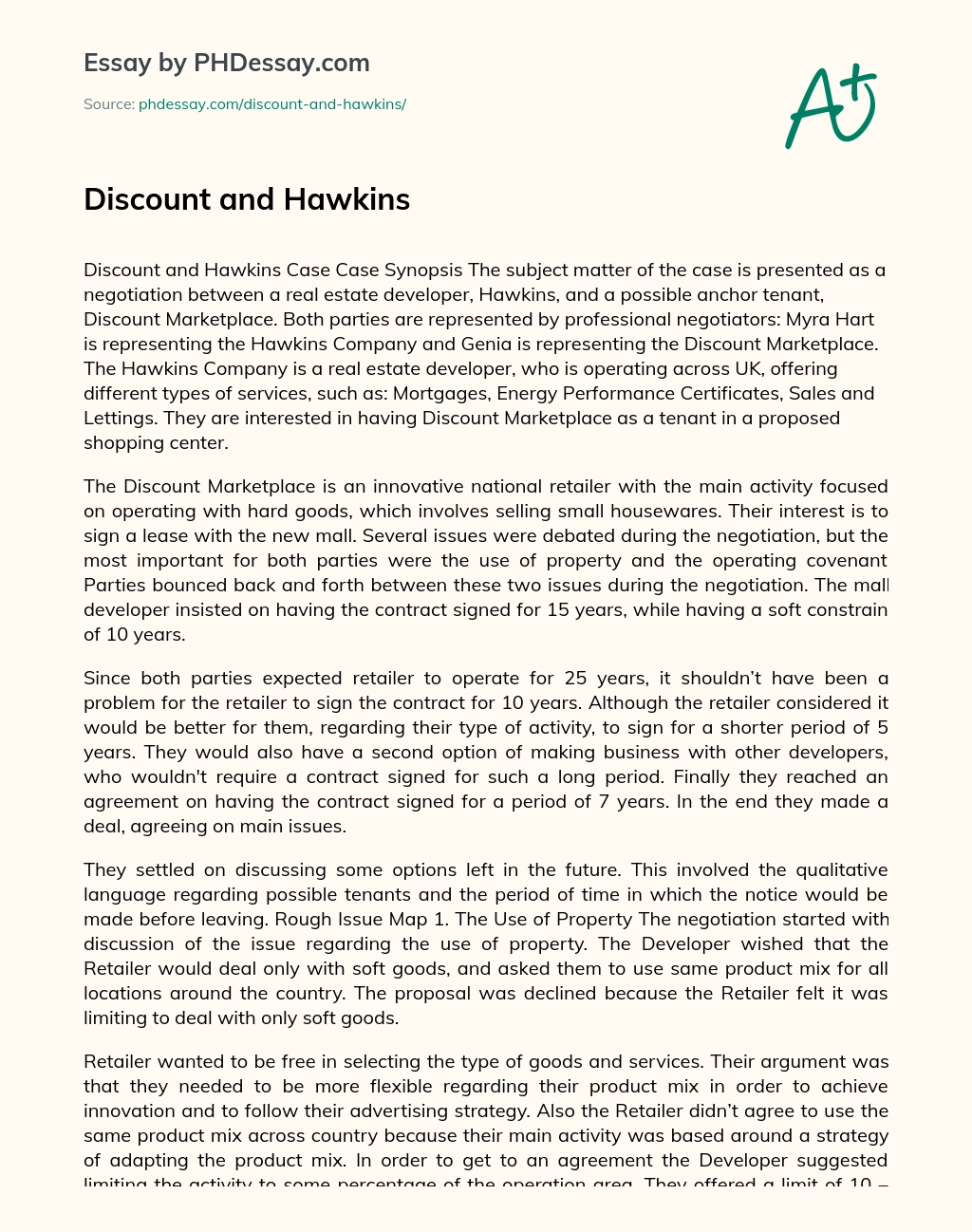 Discount and Hawkins essay