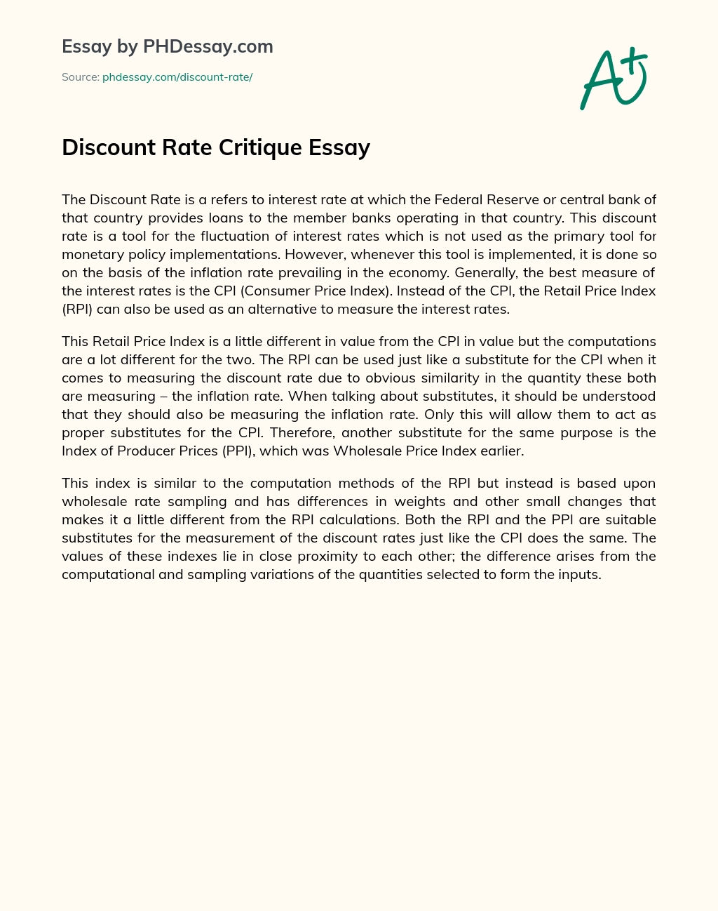 Discount Rate Critique Essay essay