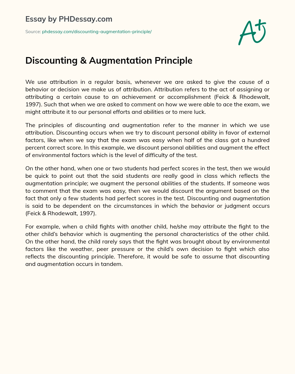 Discounting & Augmentation Principle essay