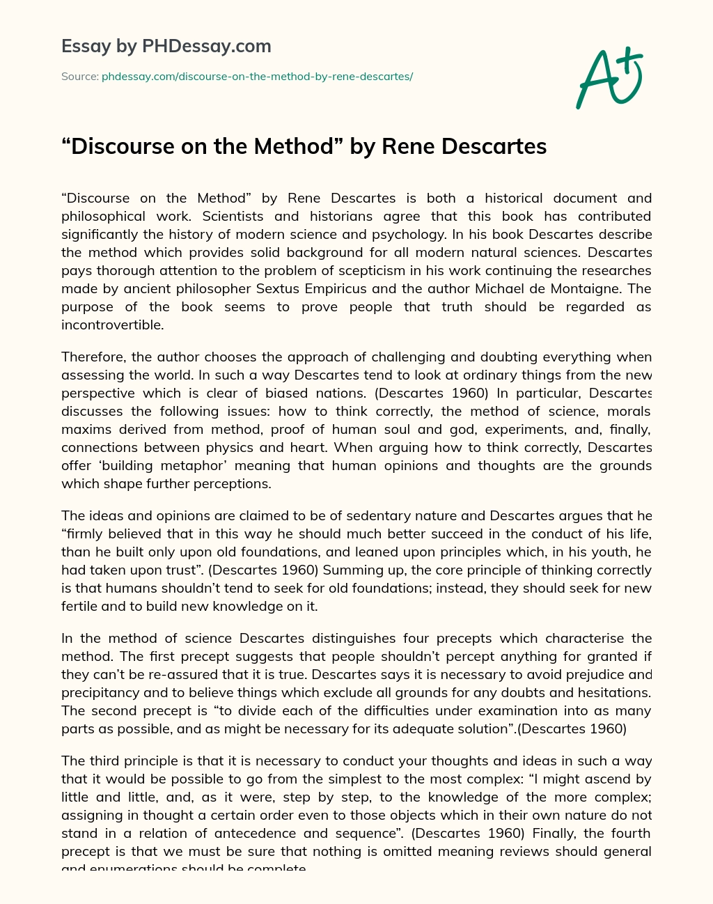 Discourse on the Method by Rene Descartes essay
