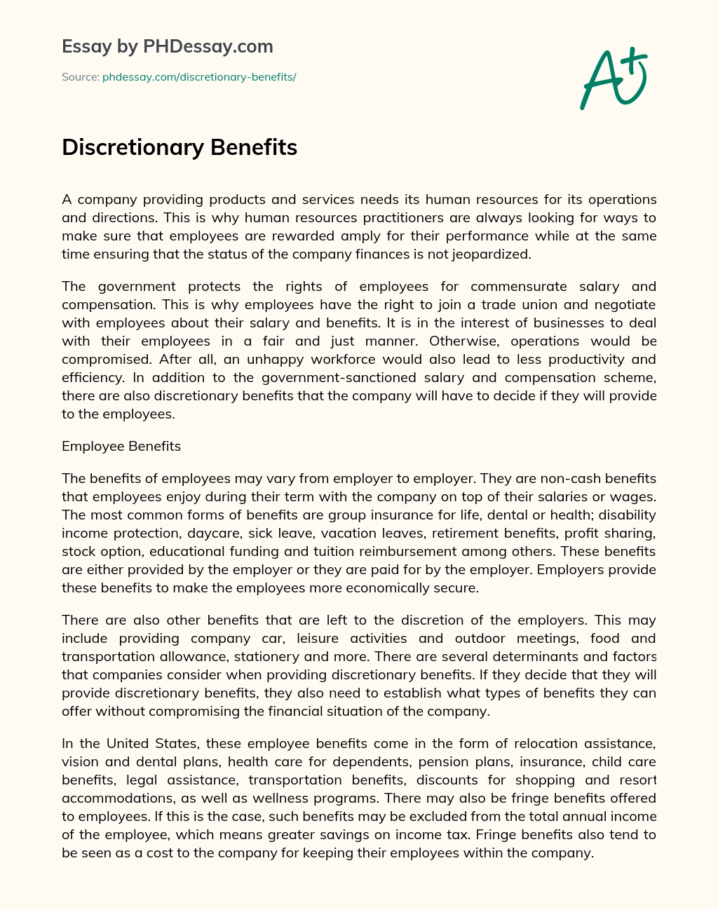 Discretionary Benefits essay