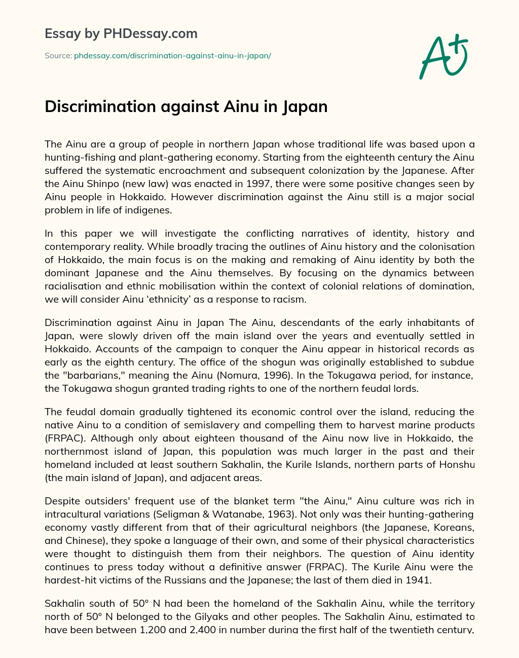 Discrimination against Ainu in Japan essay