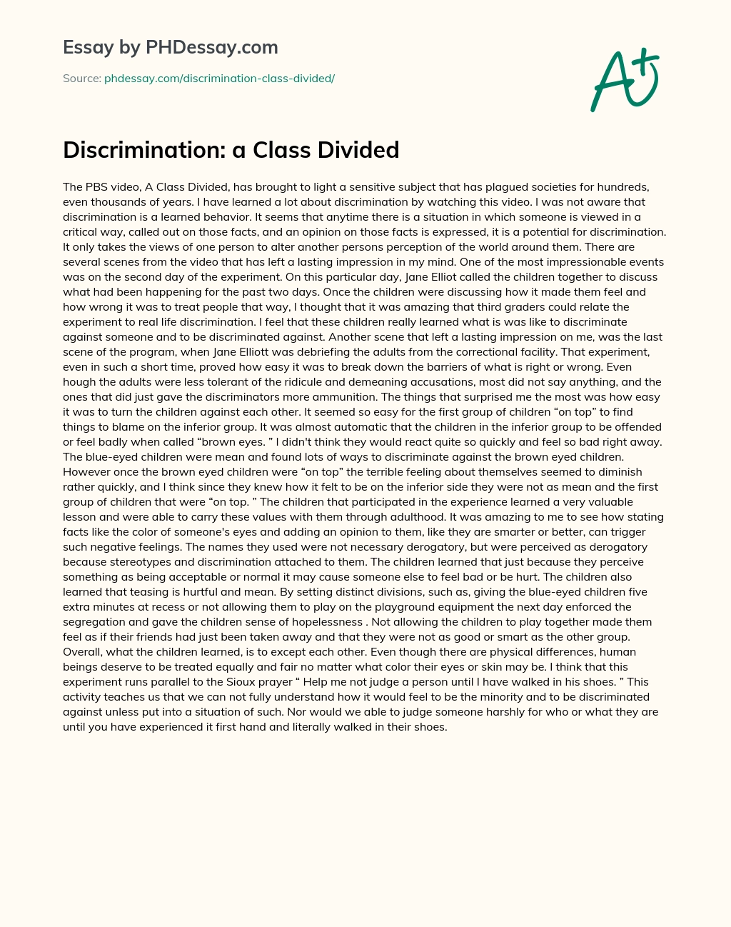 Discrimination: a Class Divided essay