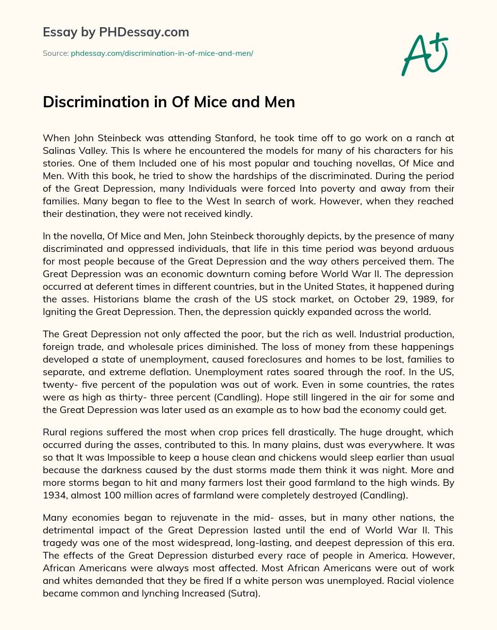 Discrimination in Of Mice and Men essay