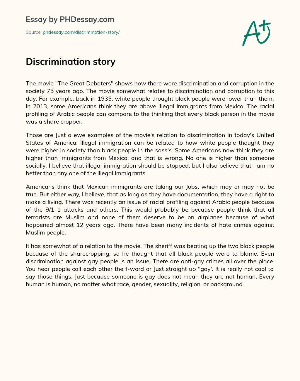 Discrimination story essay